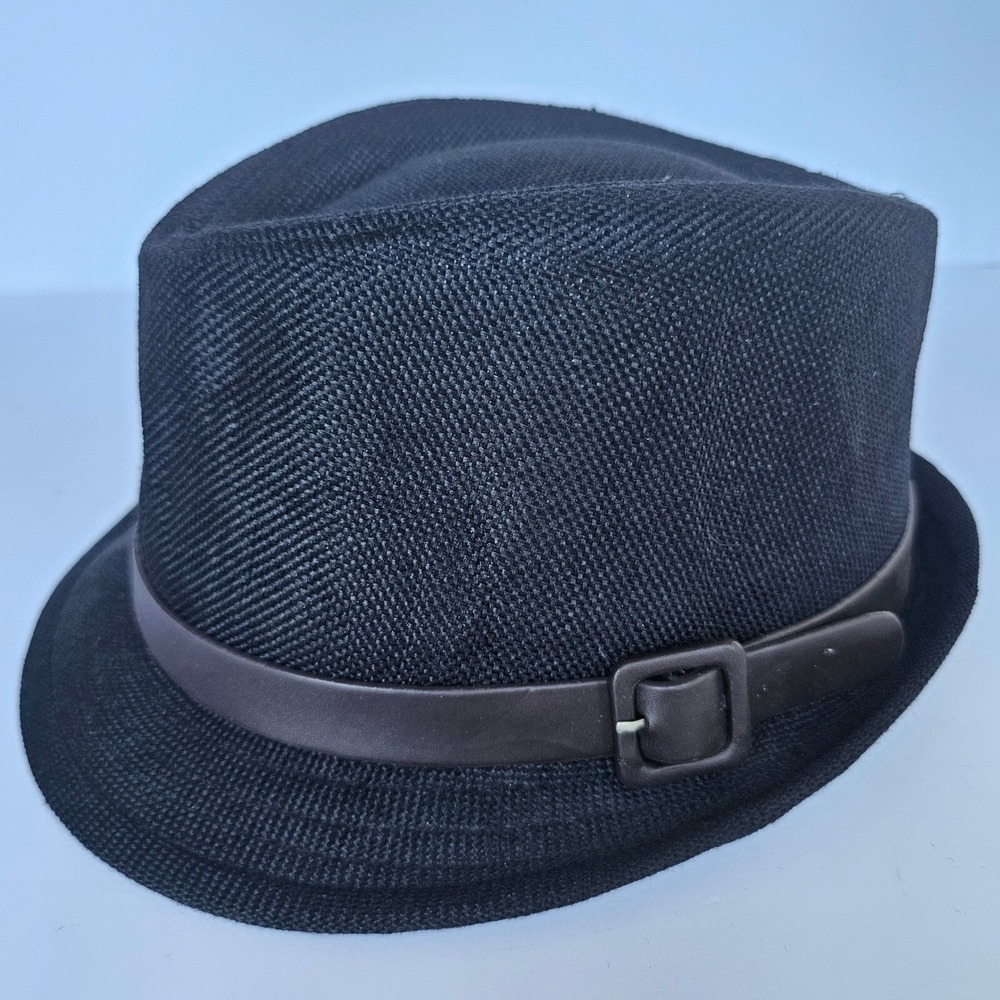 Newhattan Black Woven Fedora Hat Brown Buckle Band Art 4654 Size S/M Classic